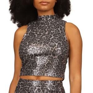 Michael Kors Silver Metallic Leopard-Print Crop Top